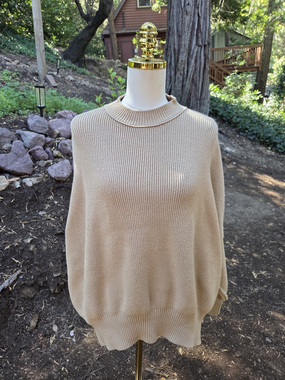 Free People Oversized Beige Classic Crewneck Women's Sweater Size XS